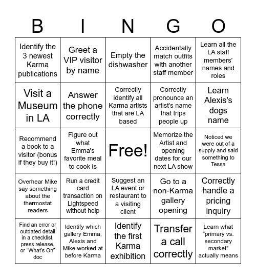 KARMA LA BINGO II Bingo Card