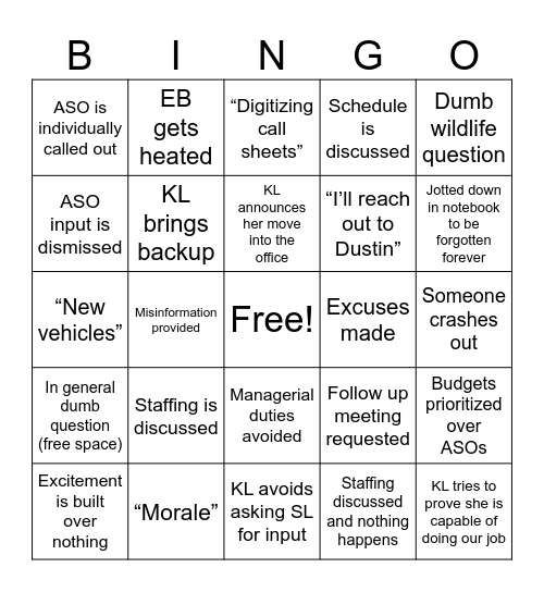 ASO Meeting Bingo Card