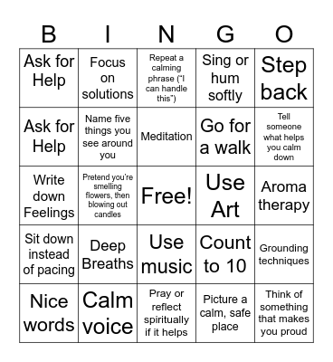 De-escalation Bingo Card