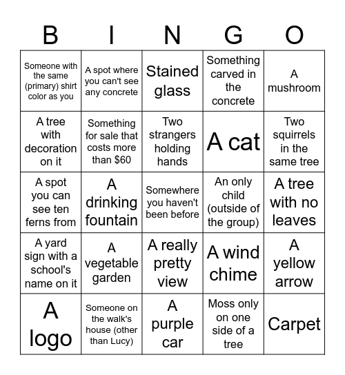 Bingo (cross off what you see) Bingo Card