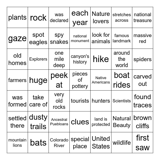 A Natural Beauty Bingo Card