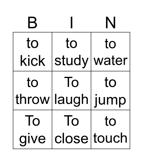 Infinitive Bingo Card