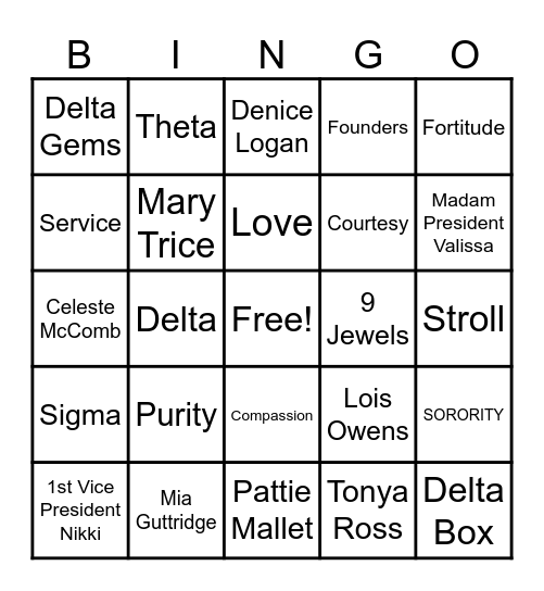 DELTA  DEARS  BINGO Card