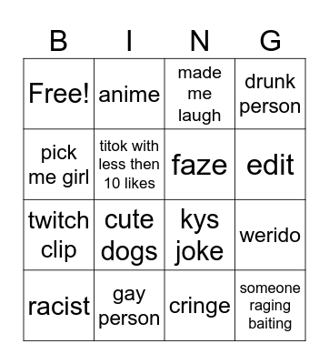 tiktok Bingo Card