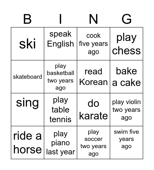 Can/Could Bingo Card