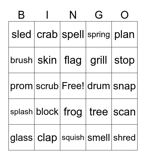 Beg. Blends 1-Syllable Words Bingo Card