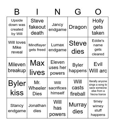 Stranger Things S5 Bingo Card