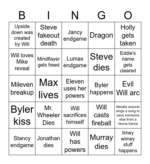 Stranger Things S5 Bingo Card