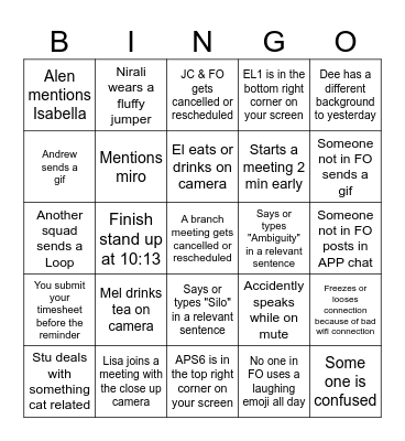 Fire opals Friday bingo Card