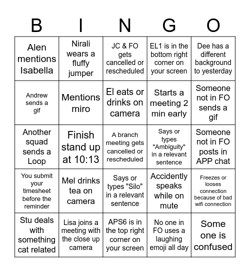 Fire opals Friday bingo Card