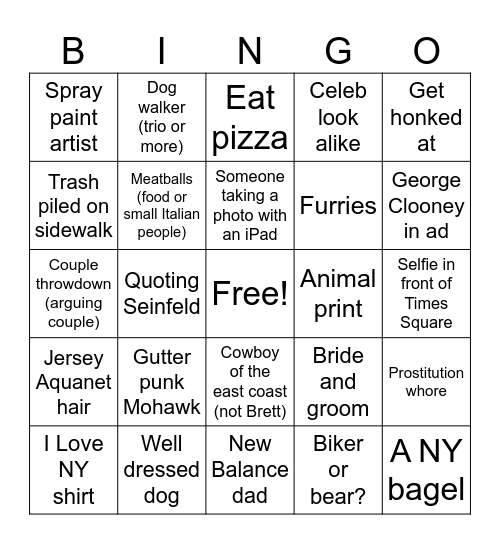 NY Groove Bingo Card