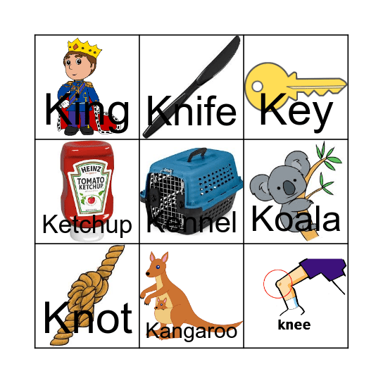 Letter K BINGO Card