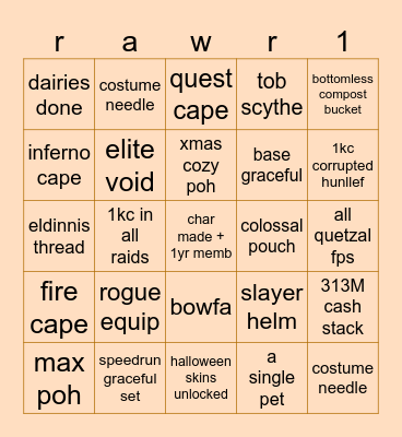 rawr's first year Bingo Card