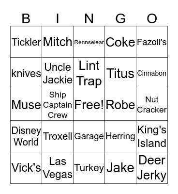 Troxell Tickler Bingo Card