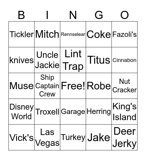 Troxell Tickler Bingo Card