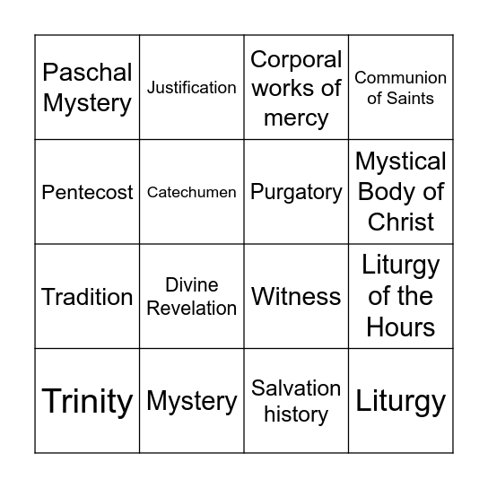 Faith Formation Unit 1 Bingo Card