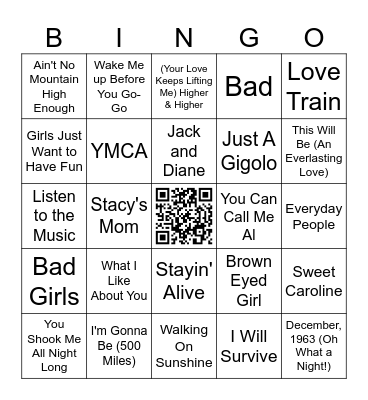 FEEL GOOD SONGS Bingo Card