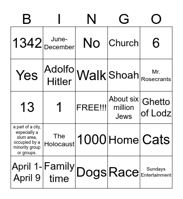 THE HOLOCAUST Bingo Card