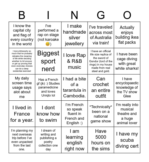 Not a Quiz Night Bingo Card