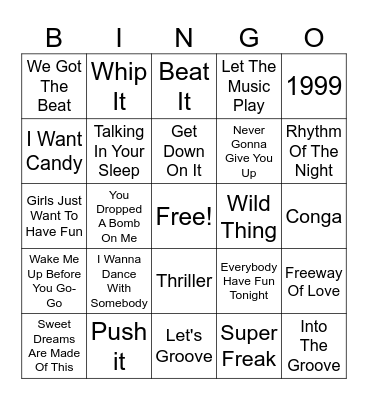 80's Dance Party Bingo Card