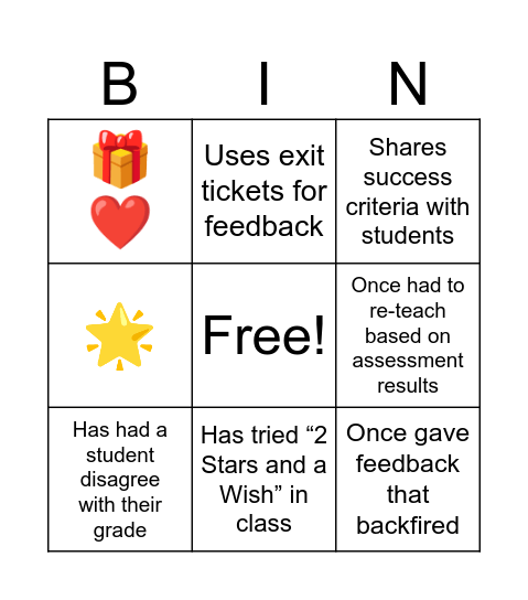 Feedback Bingo Card