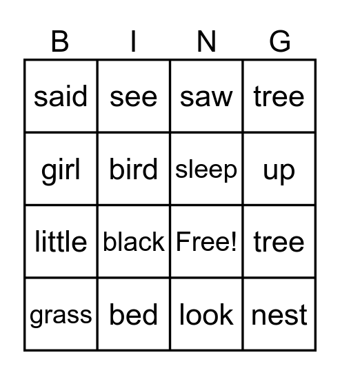 Lesson 11-12 Bingo Card