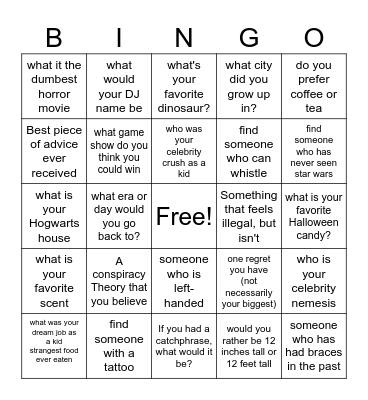 Getting to know you BINGO Card