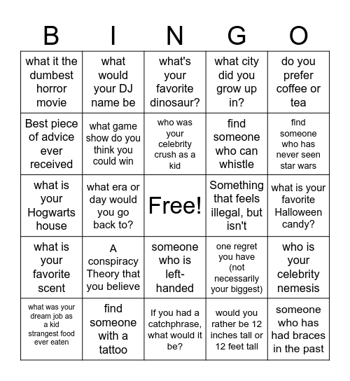 Getting to know you BINGO Card