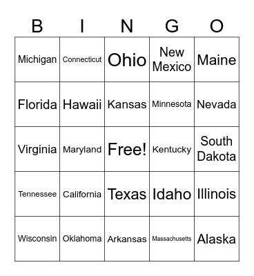 US States Bingo Card