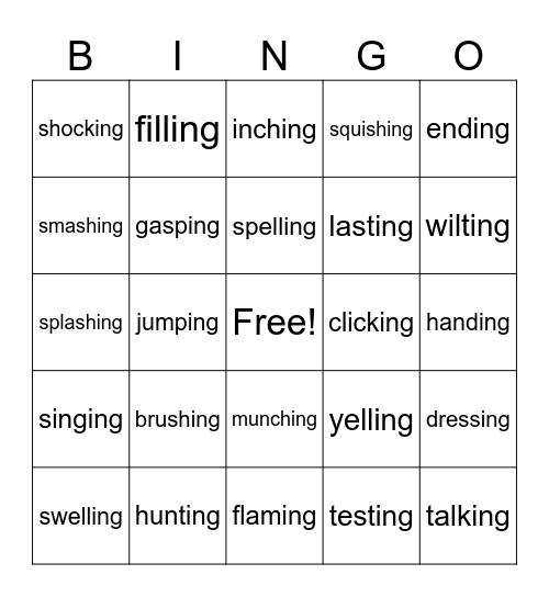 Suffix -ing Bingo Card