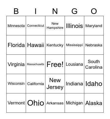 US States Bingo Card