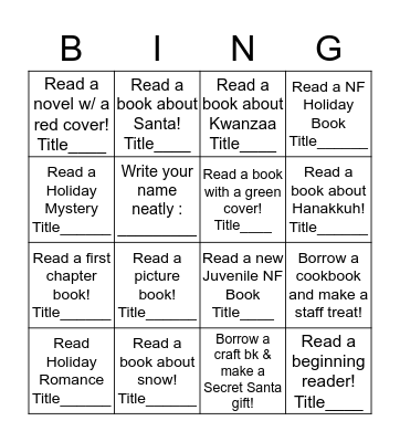 Holiday Reading Conversations Bingo! Bingo Card