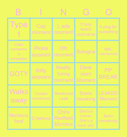 Caseoh stream Bingo Card