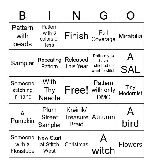 Stitchy BINGO Card