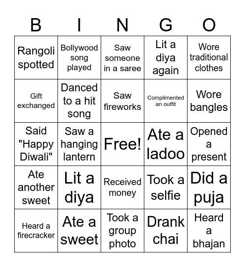 Diwali Bingo Card