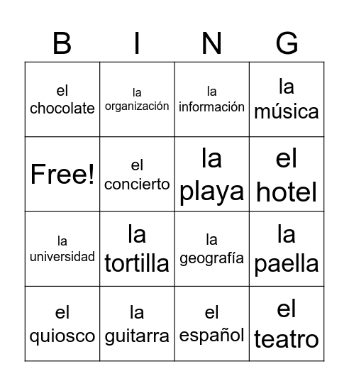La pronunciación Bingo Card