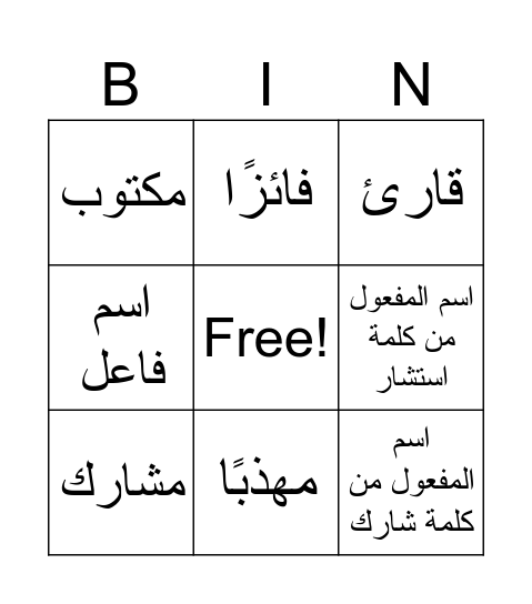 التعليمية Bingo استراتيجية Bingo Card