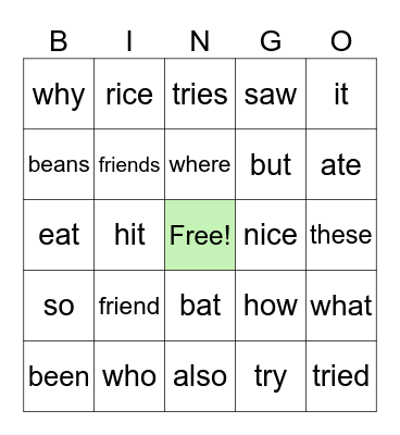 Listening Bingo #1 Bingo Card