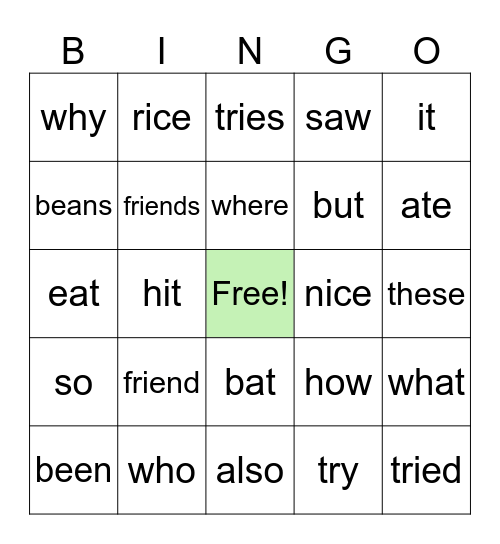 Listening Bingo #1 Bingo Card