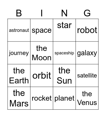 Journey into space Bingo Card