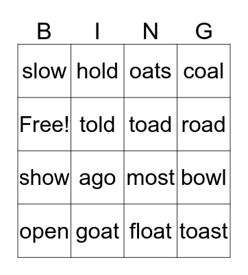 Long O Bingo Card