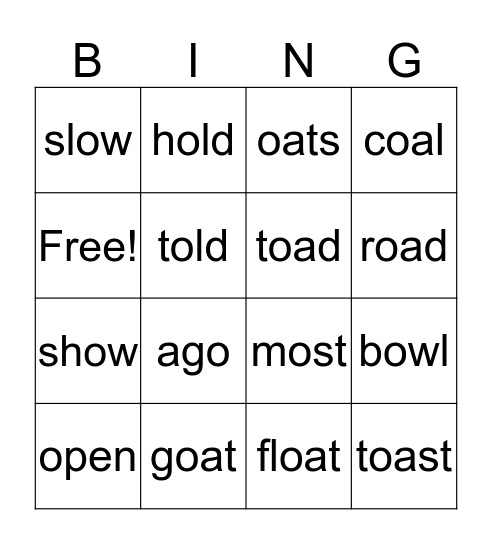 Long O Bingo Card