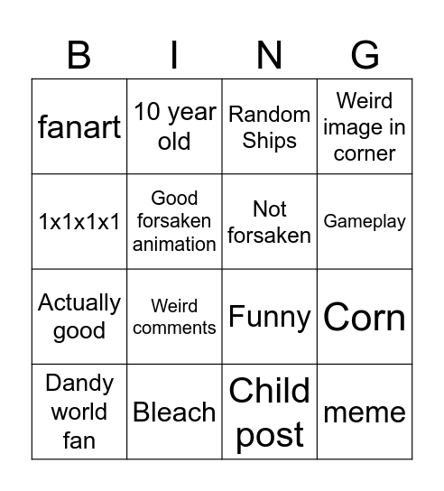 Tik Tok Forsaken Bingo Card