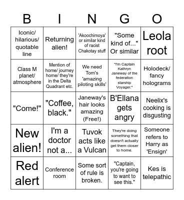 Star Trek Voyager Bingo Card
