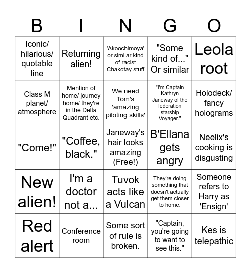 Star Trek Voyager Bingo Card