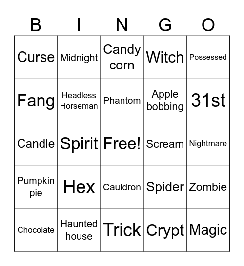 Halloween Bingo! Bingo Card
