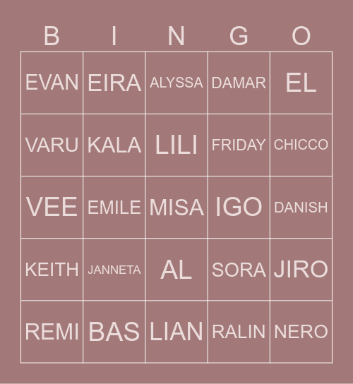 Riamiran Calce Bingo Card