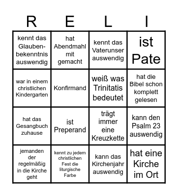 Reli Bingo Card