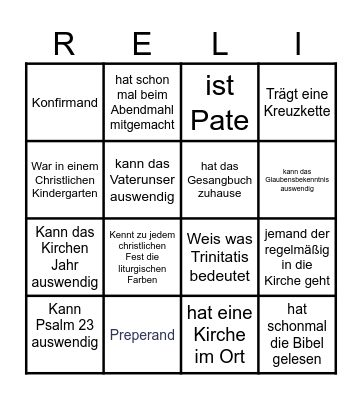 Reli BINGO Card