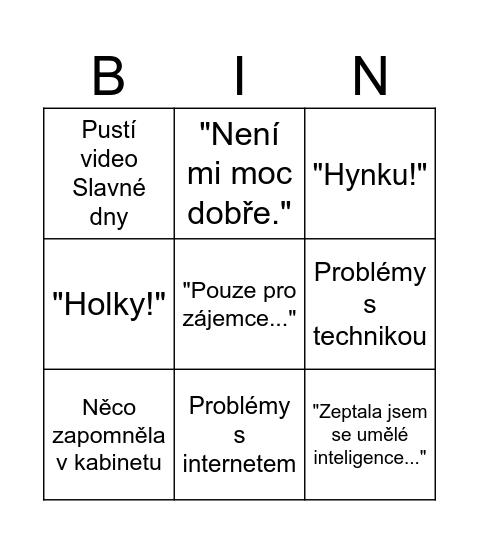Dějepis s Pavlišovou Bingo Card